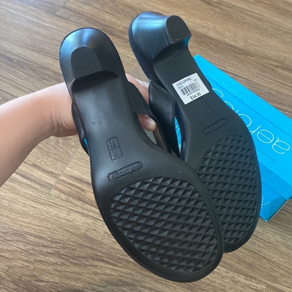 Retro NWT aerosoles arology starfish kitten heel black flip flop sandal 9.5 - Picture 3 of 4